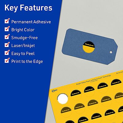 AVERY Printable Starburst Labels, Sure Feed Technology, 1" Bright Yellow, Print-to-the-Edge, Laser/Inkjet