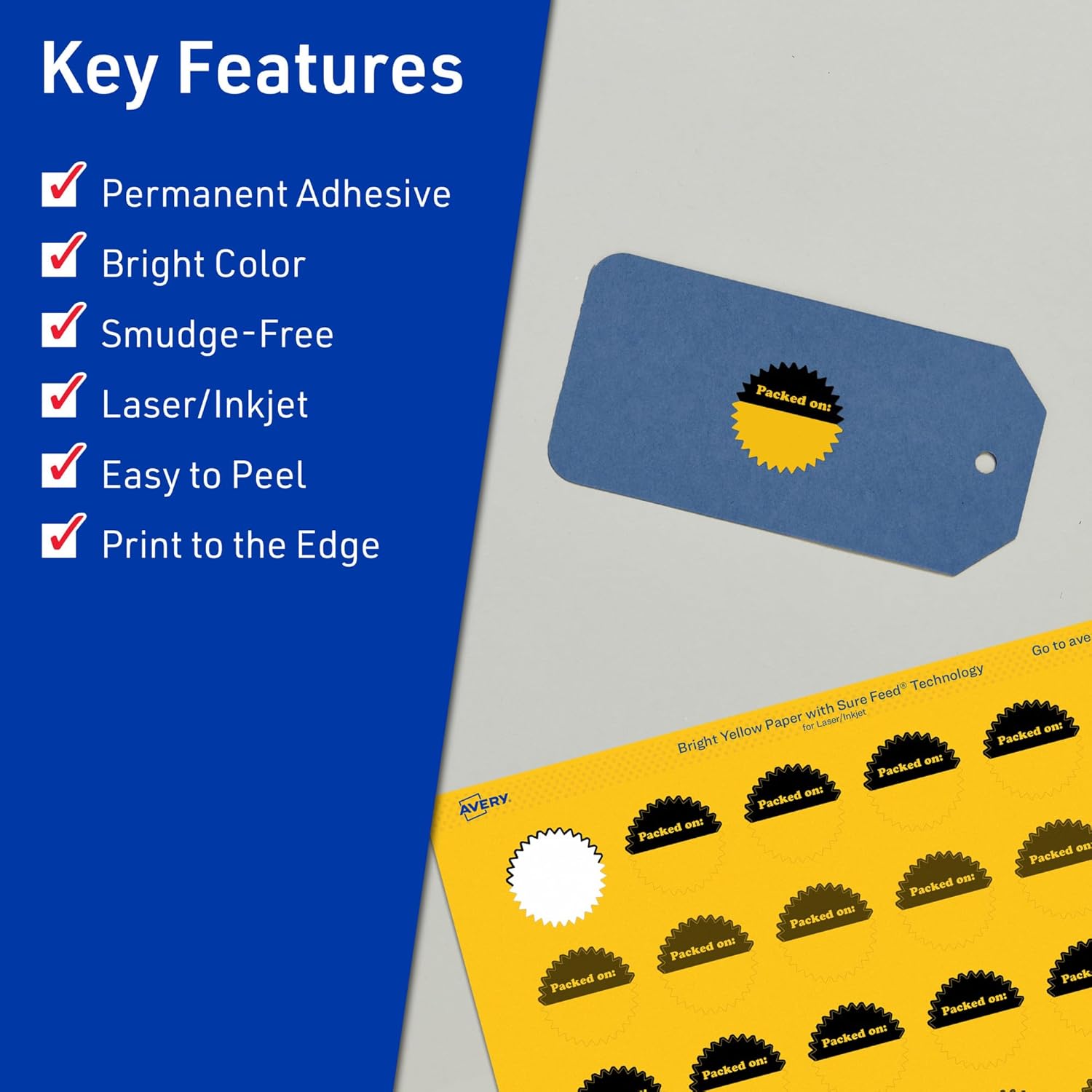 AVERY Printable Starburst Labels, Sure Feed Technology, 1" Bright Yellow, Print-to-the-Edge, Laser/Inkjet