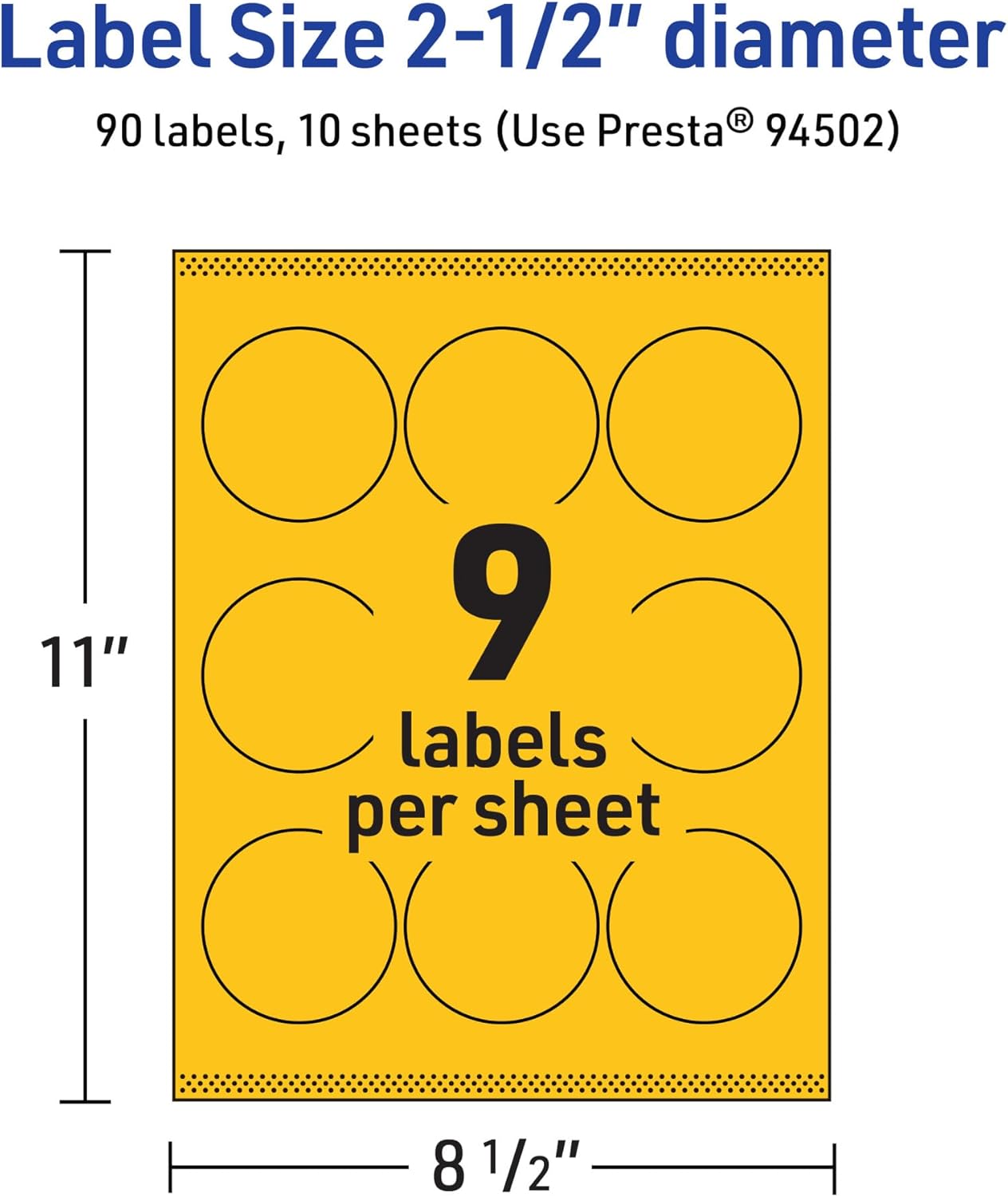 Avery Printable Round Labels, Sure Feed Technology, 2-1/2" Diameter, Bright Yellow, Print-to-The-Edge