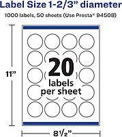 Avery Matte White Round Labels, Sure Feed Technology, 1-2/3" Diameter