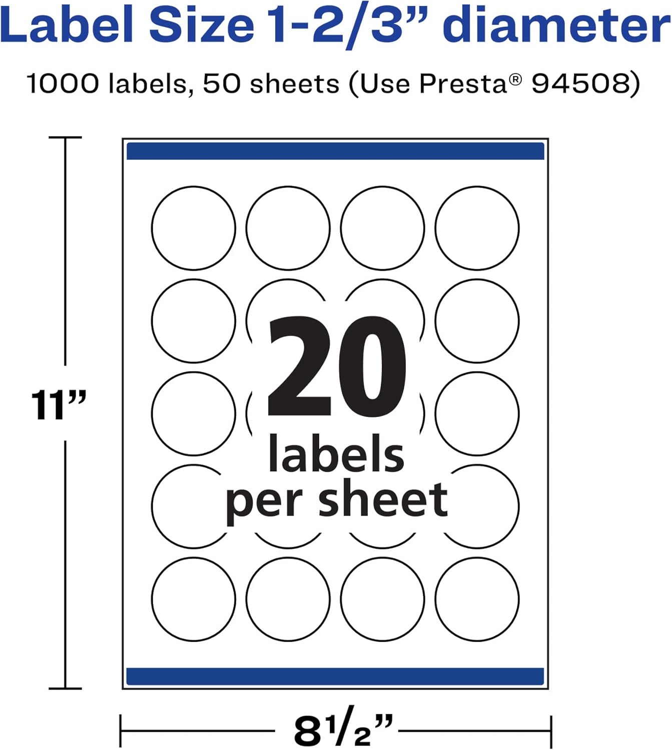 Avery Matte White Round Labels, Sure Feed Technology, 1-2/3" Diameter
