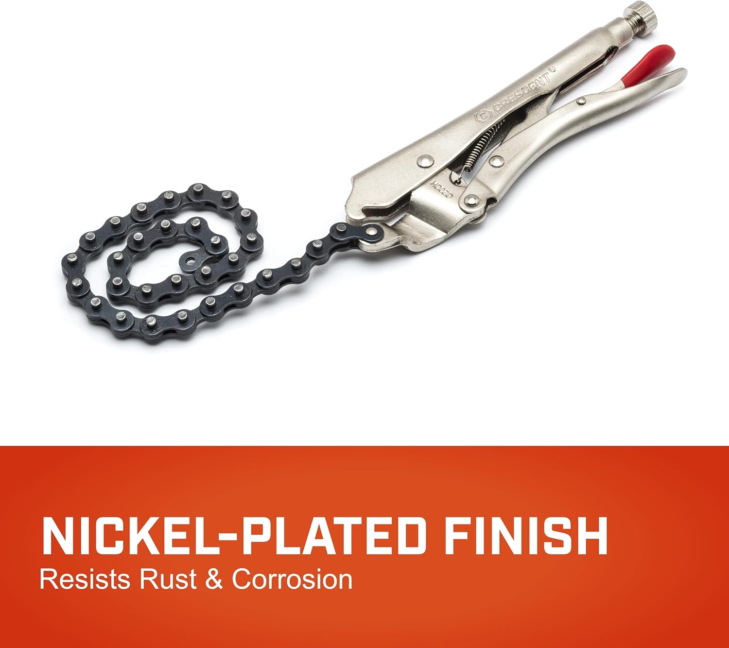 Crescent Locking Chain Clamp with 18" Chain - Nickel-Plated Metal Clamp - Features Compound Action & Hex Key Receiver