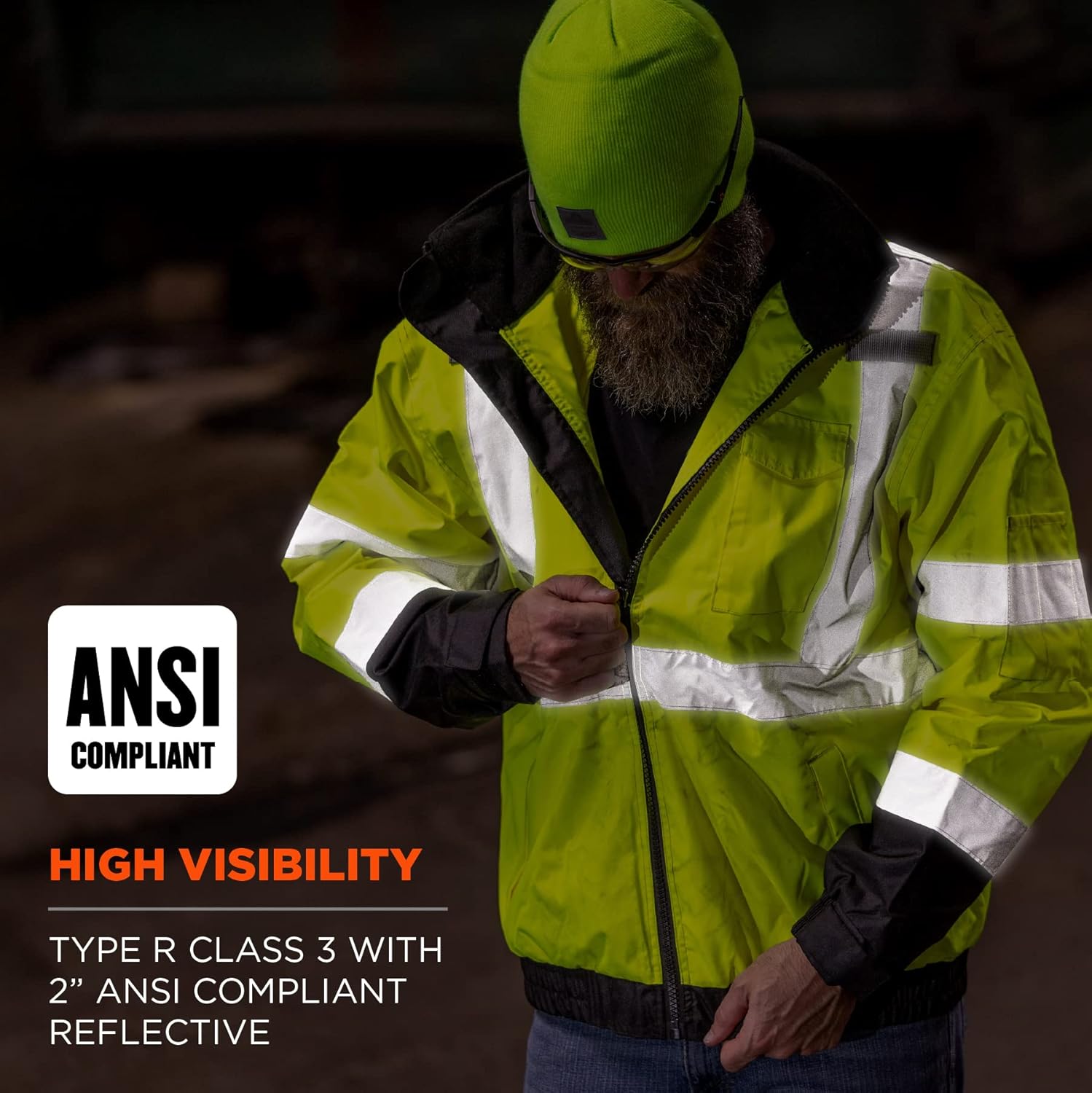Ergodyne GloWear 8379 Type R Class 3 High-Visibility Fleece-Lined Bomber Jacket