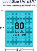 Avery Printable Square Labels, Sure Feed Technology, 3/4" x 3/4", Bright Blue, Print-to-The-Edge, Laser/Inkjet