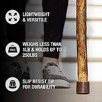 BRAZOS Free Form Rustic Wood Walking Stick, Traditional Handle, Made in USA