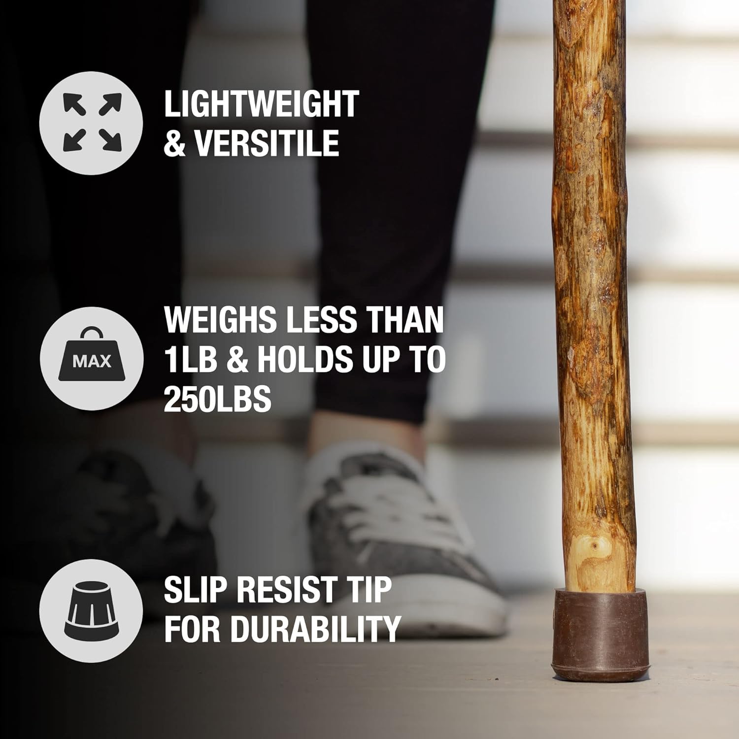 BRAZOS Free Form Rustic Wood Walking Stick, Traditional Handle, Made in USA
