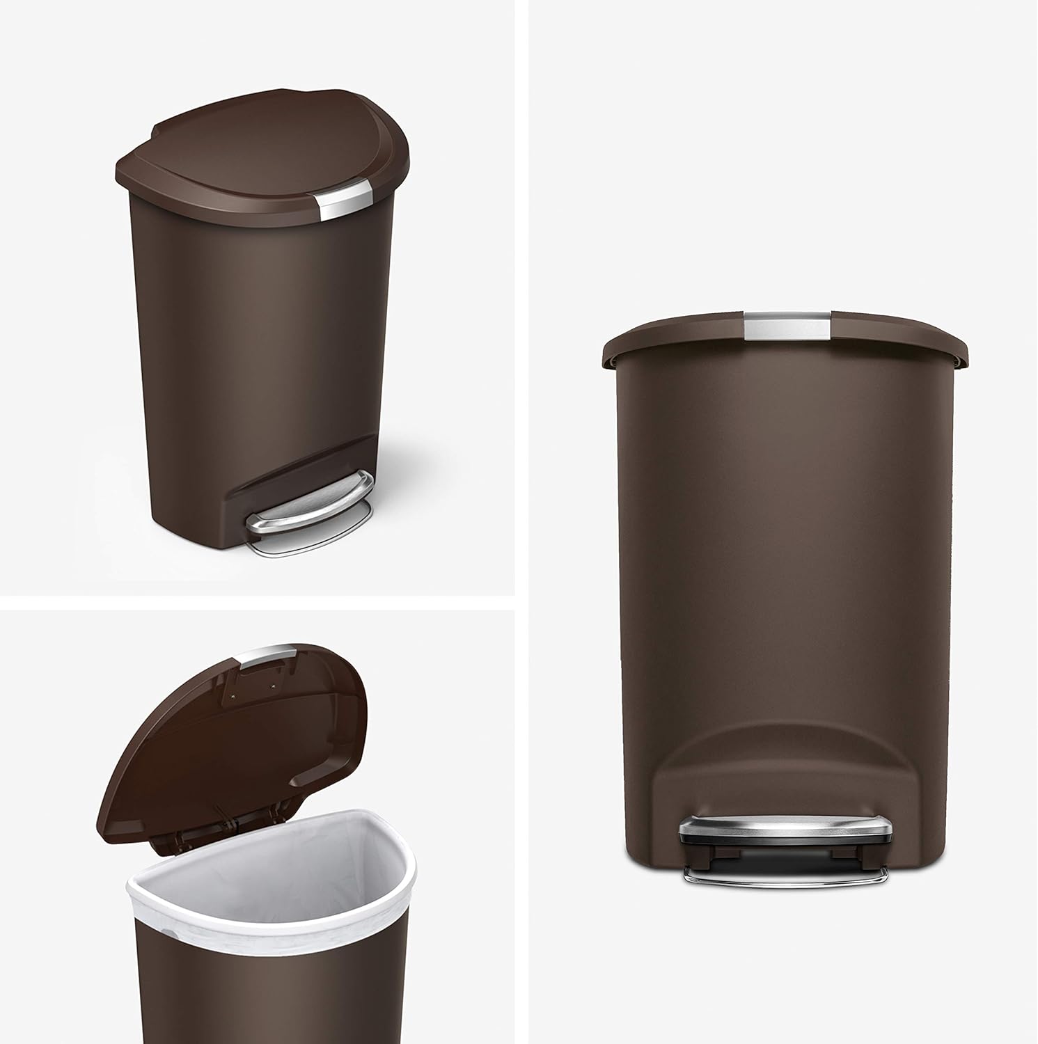 simplehuman 50 Liter / 13 Gallon Semi-Round Kitchen Step Trash Can with Secure Slide Lock