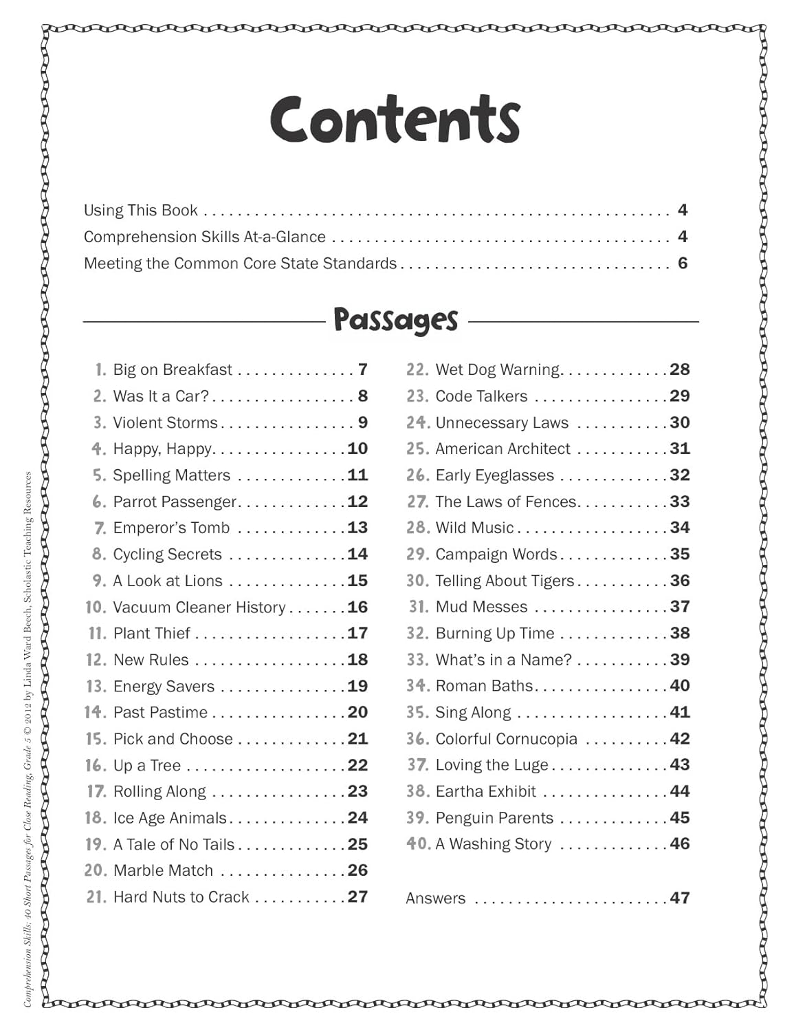 Scholastic Comprehension Skills: 40 Short Passages For Close Reading, Grade 5