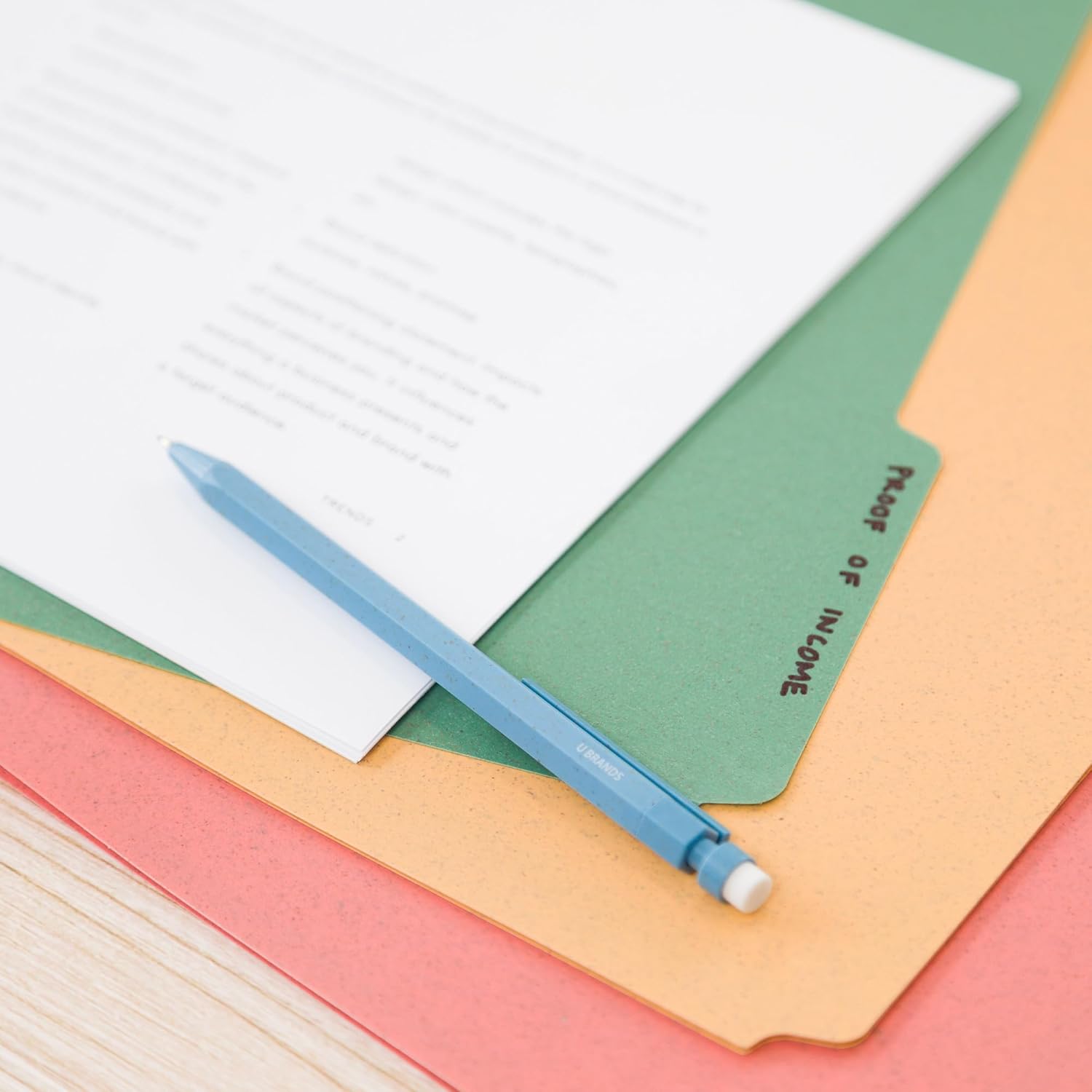 U Brands U-Eco Poly File Folders, Set of 24, Assorted Brights, 1/3-Cut Tabs, 100% Recycled Paper Labels (6597U01-12)