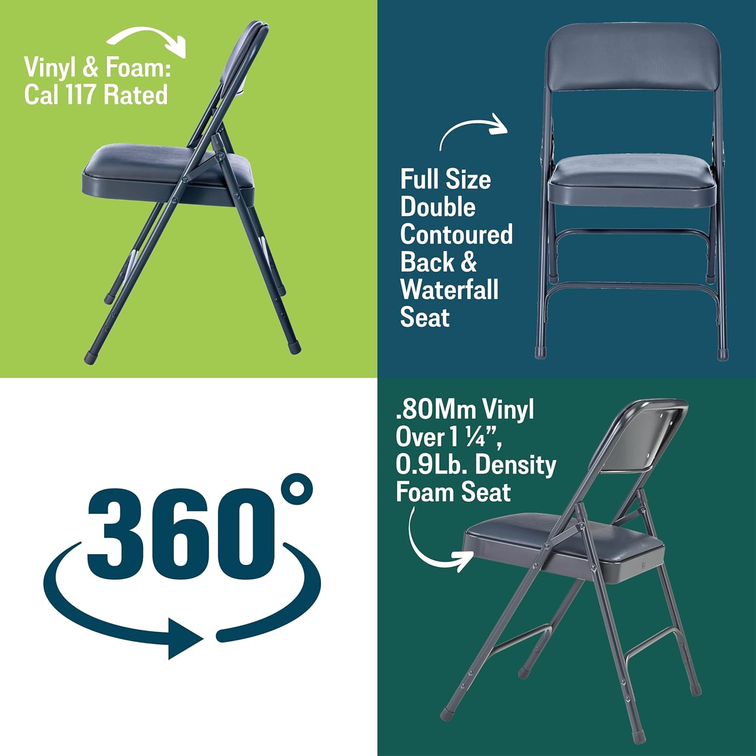 NATIONAL PUBLIC SEATING 1200 Series Padded Vinyl Folding Chairs - Set of 4