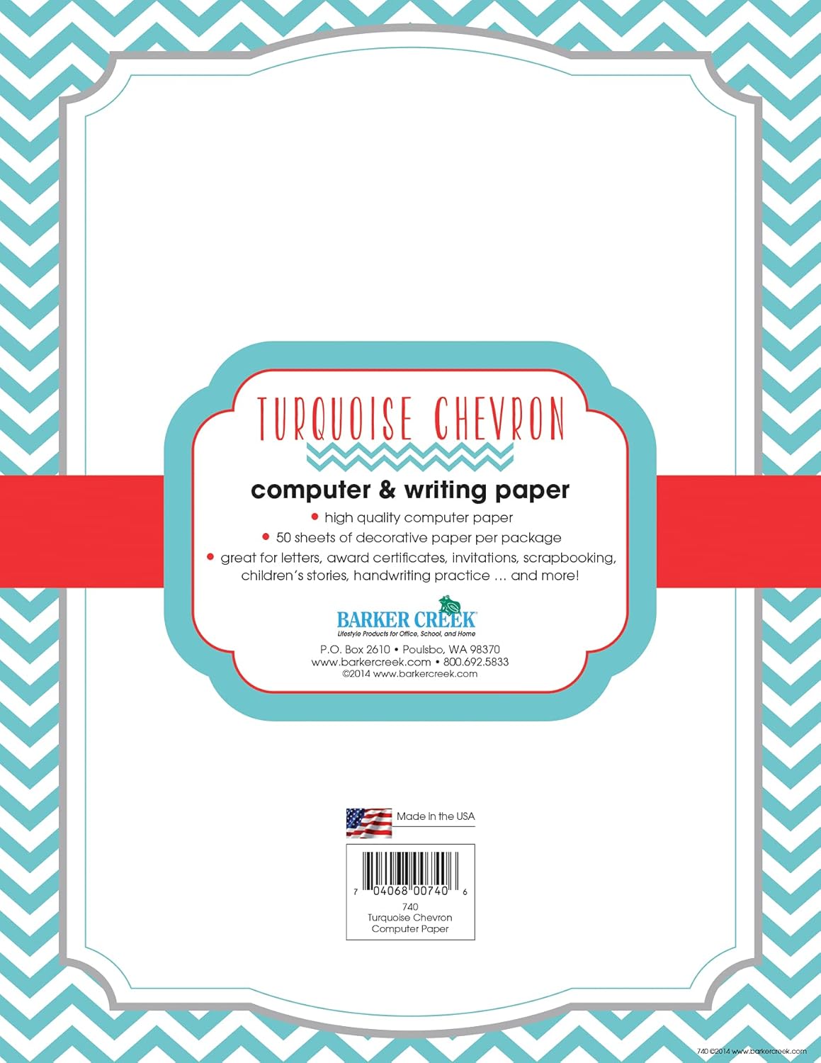 Barker Creek Turquoise Chevron Computer Paper, 8-1/2 x 11 Inches, 50 Sheets