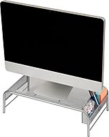 Mind Reader Monitor Stand, Ventilated Laptop Riser, Desktop Organizer, Side Storage, Metal Mesh, 20"L x 11.5"W x 5.5"H, Silver