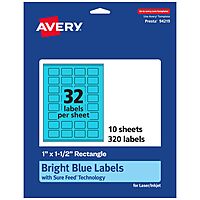 Avery Printable Rectangle Labels, Sure Feed Technology, 1" x 1-1/2", Bright Blue Labels, Print-to-The-Edge, Laser/Inkjet Printable, 320 Total, Great for Jars and More 320 labels
