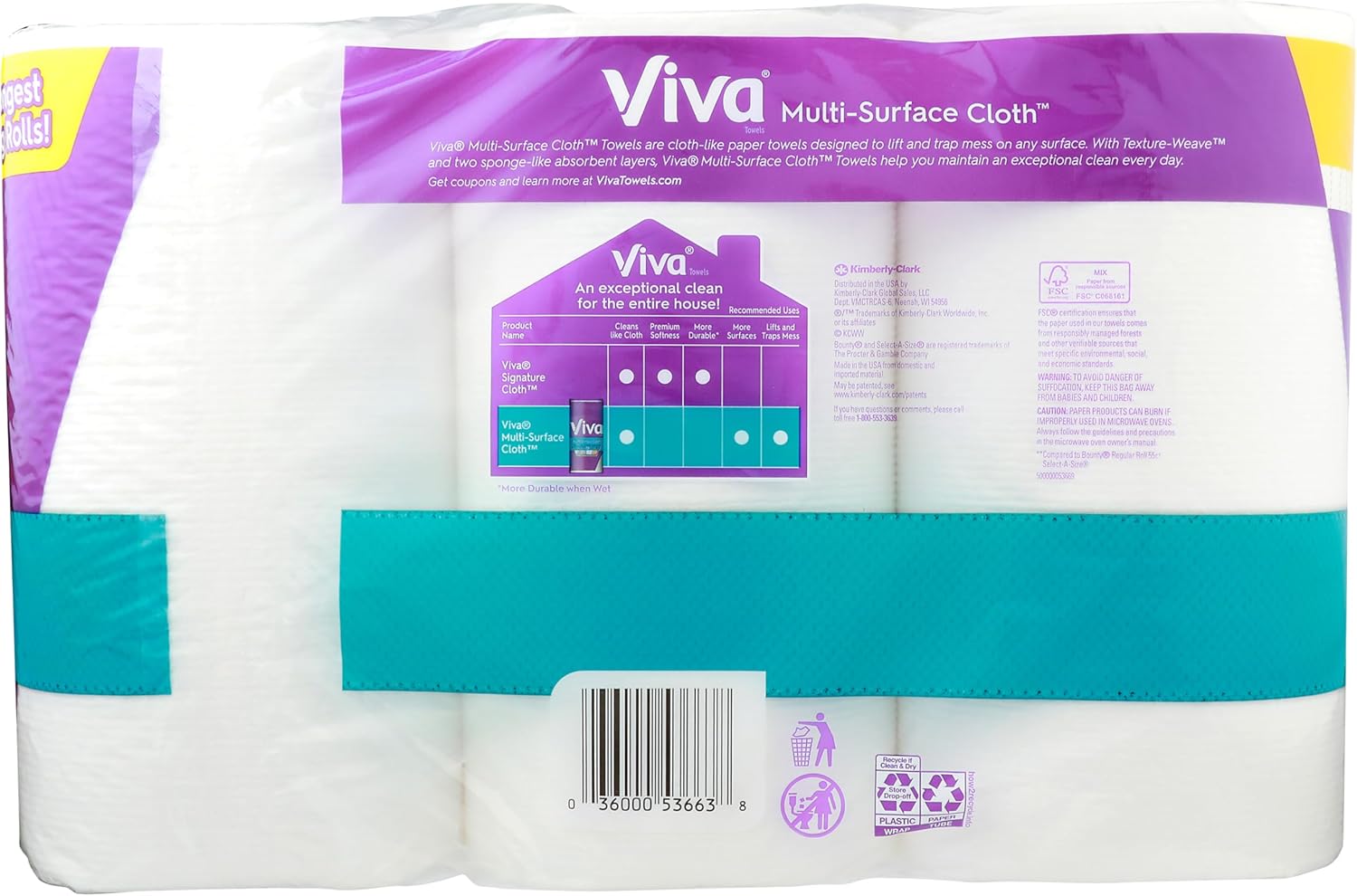 Viva Choose-A-Sheet Paper Towels, White, 165 Sheets Per Roll, Pack Of 6 Rolls