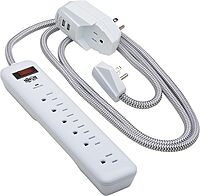 Tripp Lite Surge Protector Power Strip 7-Outlet with 2 USB Ports 6ft Cord White (TLP616USB)