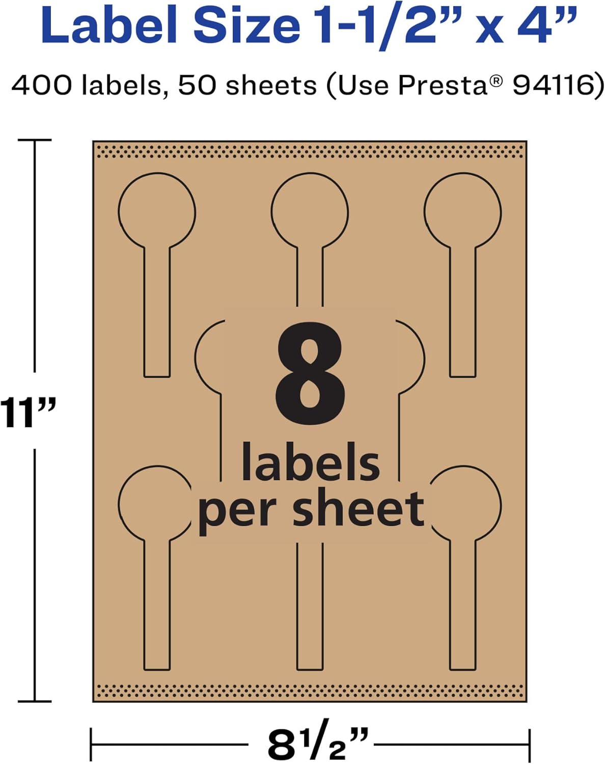 Avery Kraft Brown Lollipop Labels, Sure Feed Technology, 1.5" x 4", Print-to-The-Edge, Laser/Inkjet Printable
