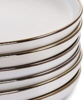 ELAMA Round Stoneware Dinner Plate Set with Gold Rim