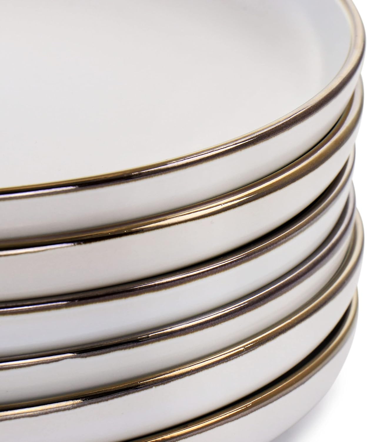 ELAMA Round Stoneware Dinner Plate Set with Gold Rim