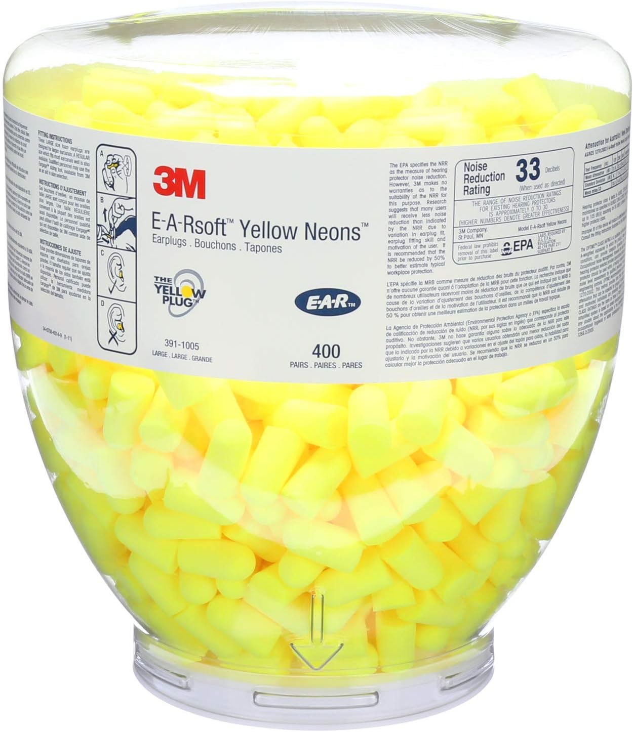 3M E-A-Rsoft Yellow Neons Uncorded Foam Ear Plugs