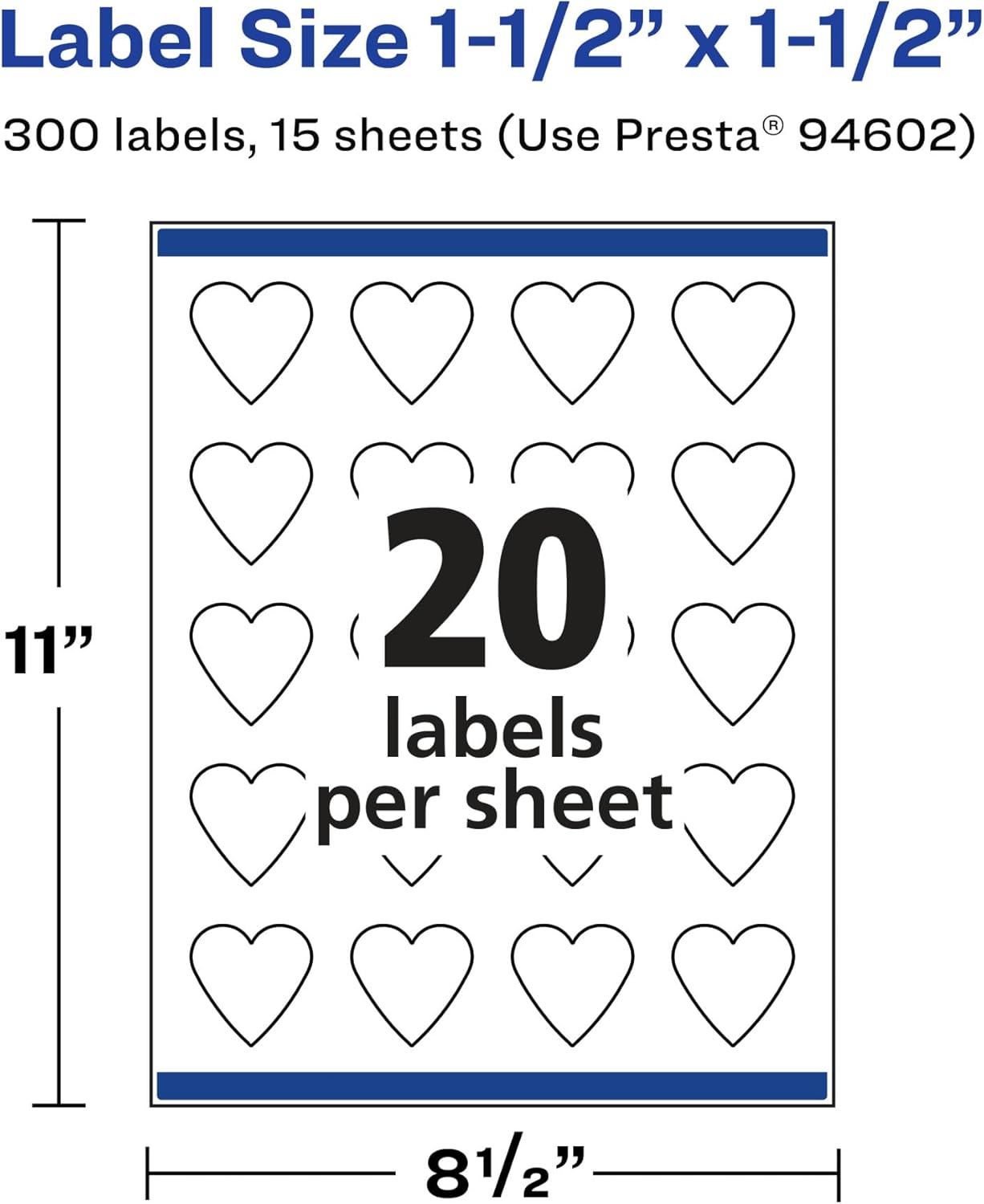 Avery Matte White Removable Heart Labels, 1.5" x 1.5", Sure Feed Technology, Print-to-The-Edge, Laser/Inkjet Printable
