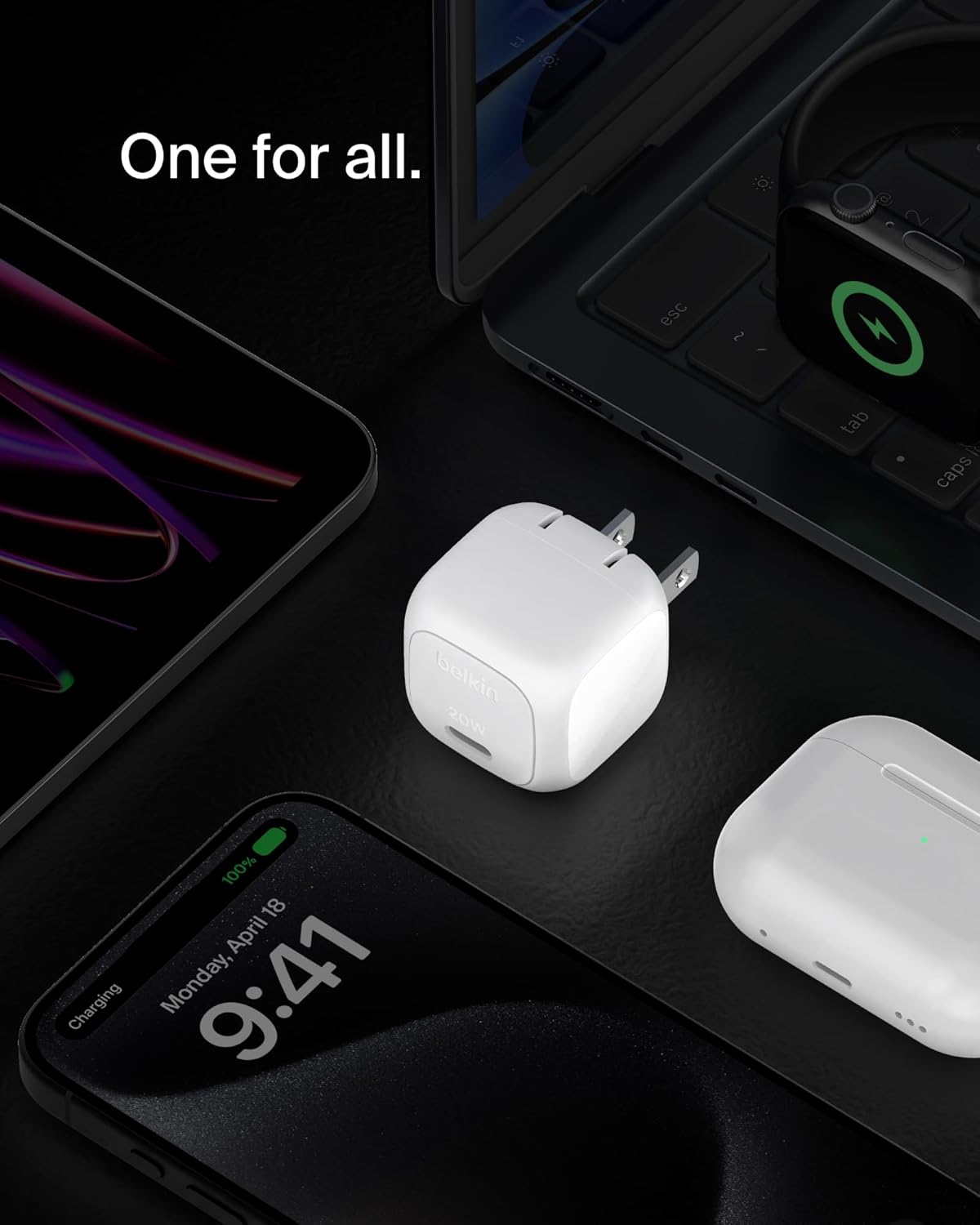 Belkin Compact Charger Block 20W, USB-C Power Delivery Fast Charging - Apple iPhone 16, 15, 14, 13, Plus, Pro
