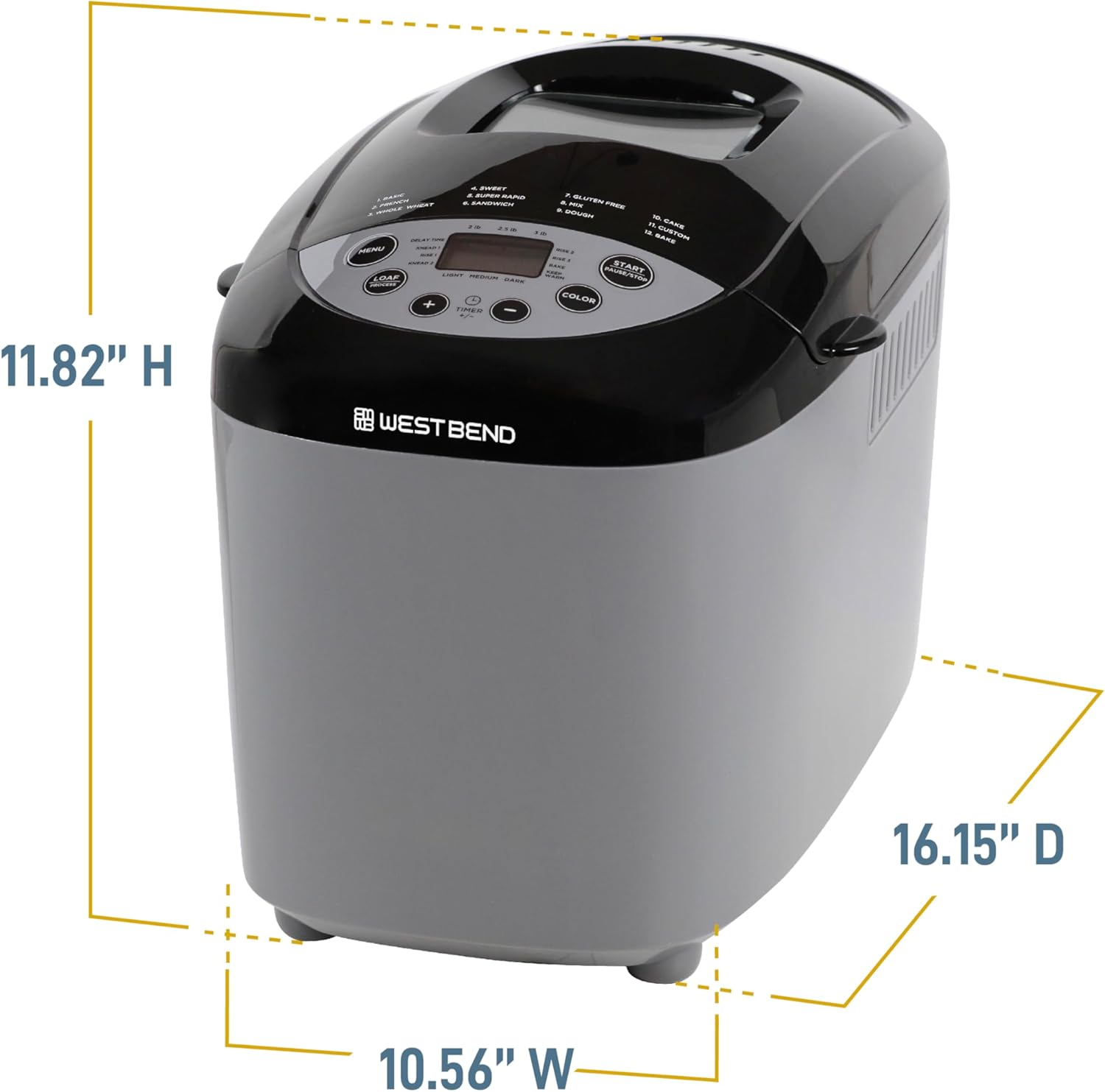 West Bend Hi-Rise Bread Maker Machine Programmable 12 Programs Including Gluten Free & 3 Loaf Sizes and Crust Colors