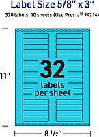 Avery Printable Rectangle Labels, Sure Feed Technology, 5/8" x 3", Bright Blue