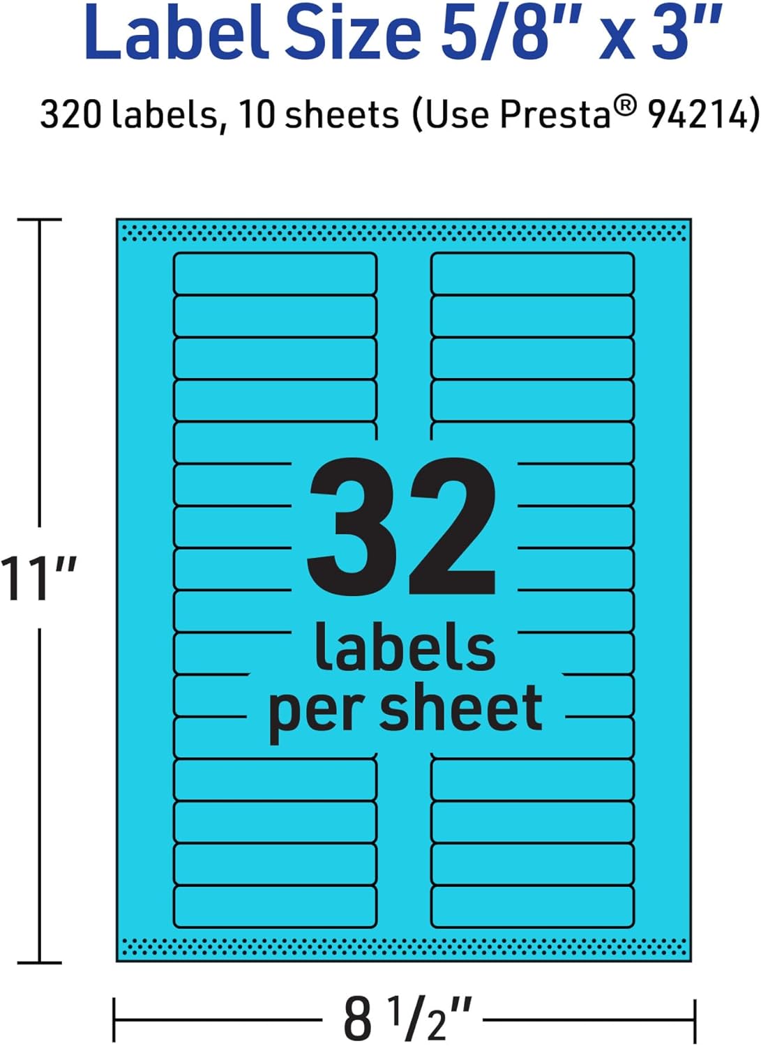 Avery Printable Rectangle Labels, Sure Feed Technology, 5/8" x 3", Bright Blue