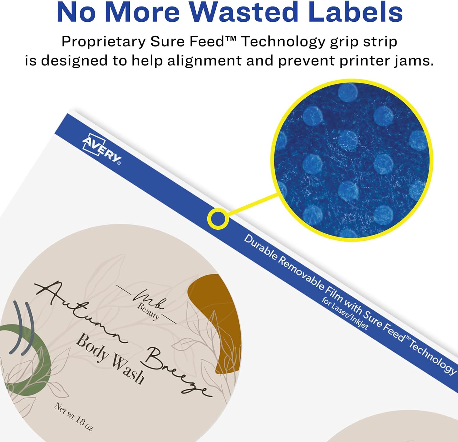 Avery Durable Removable Round Labels, Sure Feed Technology, 3" Diameter, Matte White Film