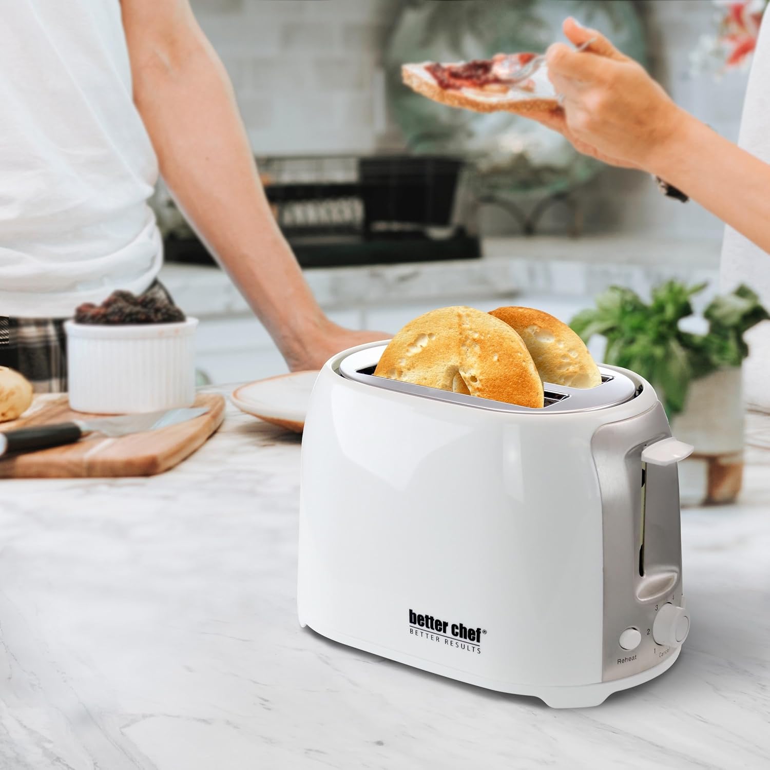 BETTER CHEF 2-Slice Wide-Slot Cool-Touch Toaster with Reheat & Defrost and Stainless-Steel Accents
