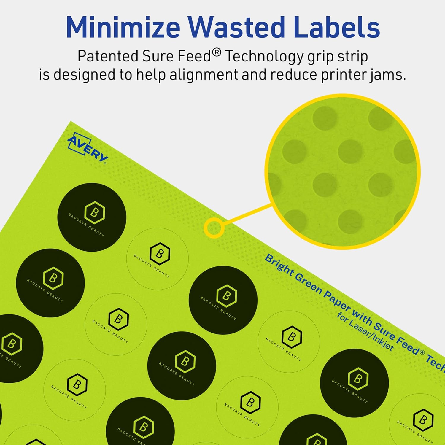 Avery Printable Round Labels, Sure Feed Technology, 1" Diameter, Bright Green Labels, Print-to-The-Edge, Laser/Inkjet