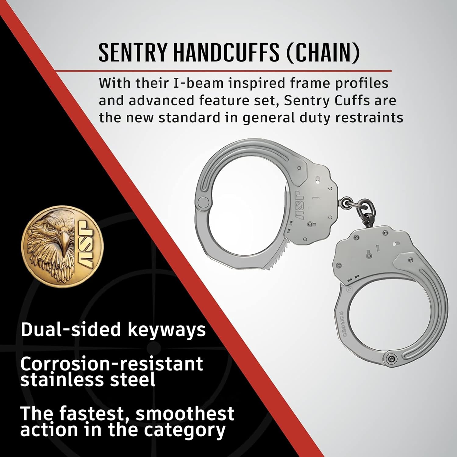 ASP Sentry Handcuffs, Professional Grade with Stainless Steel Frames, Forged Steel Bows, Dual-Sided Keyways