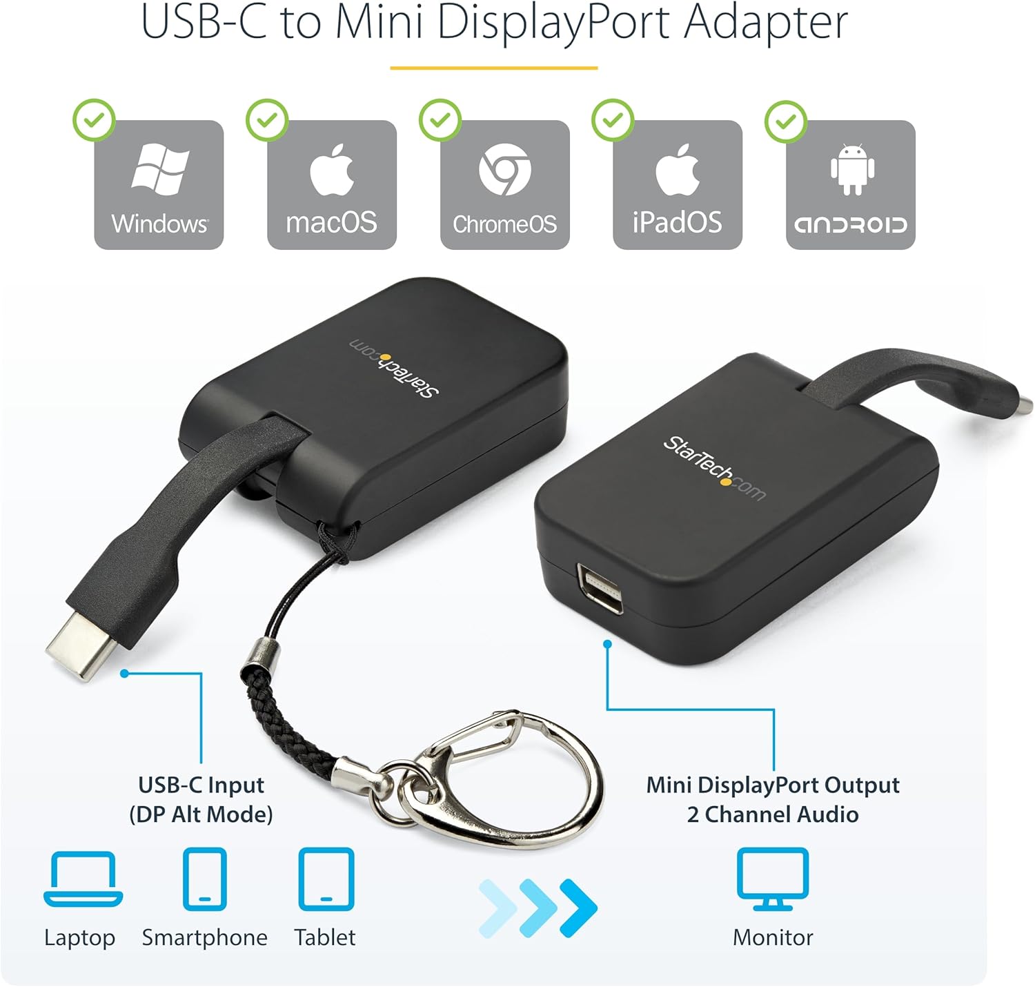 StarTech.com Compact USB C to Mini DisplayPort Adapter - 8K 60Hz/4K USB-C to mDP 1.4 Video Converter withKeychain Ring