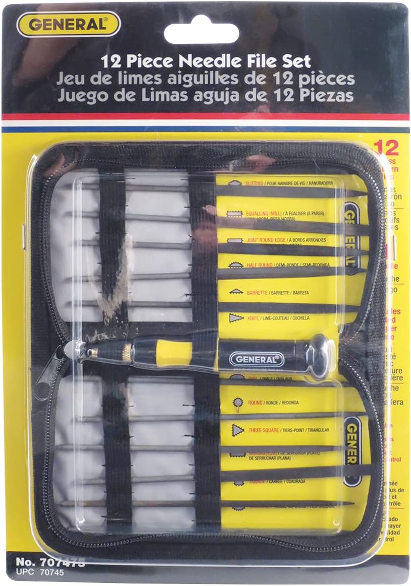 General Tools 707475 Swiss Pattern Needle File Set, 12-Piece, Black, Set of 12 and Handle
