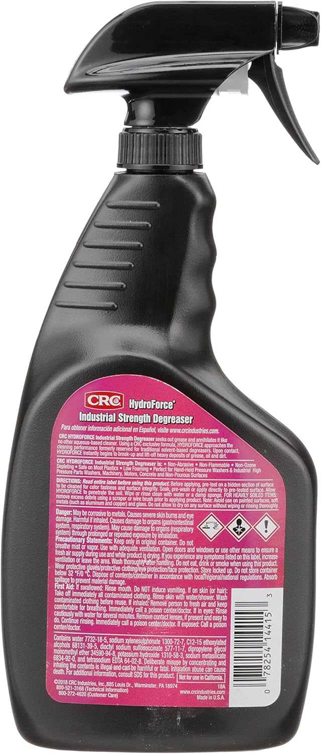 CRC HydroForce Industrial Strength Degreaser, 14415 – 32 FL. Oz., Heavy Duty Aqueous Cleaner