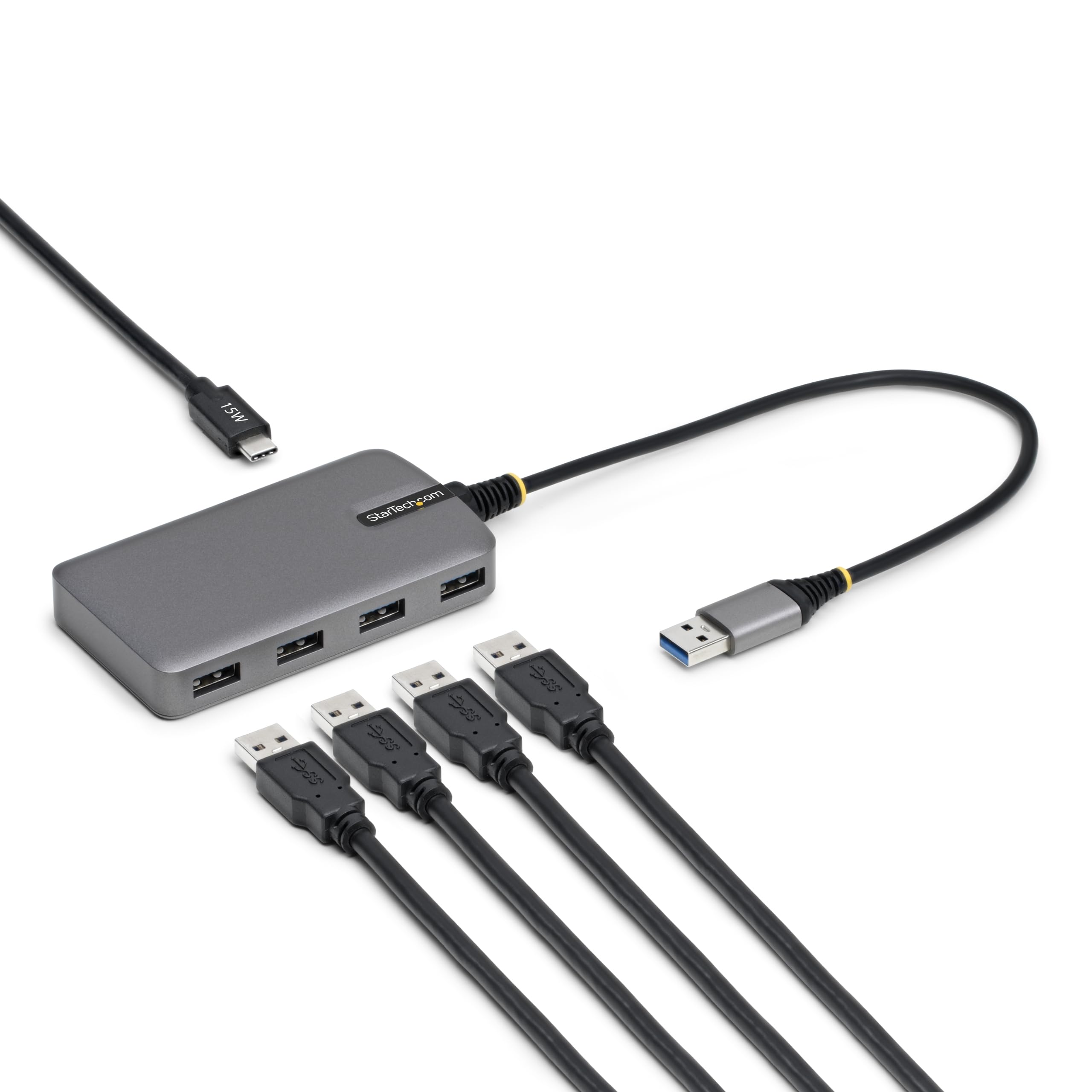 StarTech.com 4-Port USB-A Hub, 5Gbps, Bus Powered, Type-A to 4X Type-A with USB-C Auxiliary Power Input, Portable Hub
