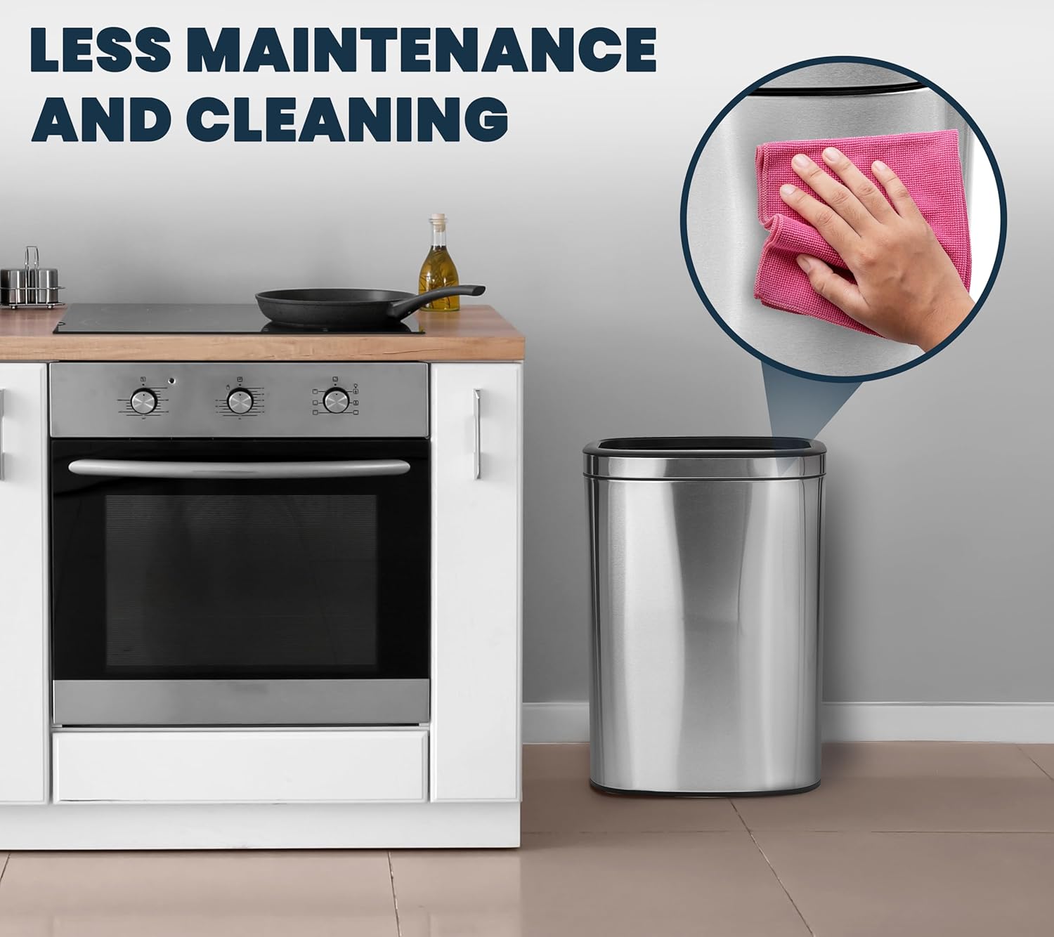 Alpine Stainless Steel Open Top Trash Can 10.5 Gallon - 40L Garbage Can for Kitchen, Bathroom