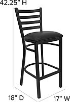Flash Furniture Hercules Series Ladder Back Metal Restaurant Barstool, Modern Upholstered Armless Bar Height Chair for Restaurants and Kitchens, Black Black Vinyl Seat/Black Metal Frame Set of 1