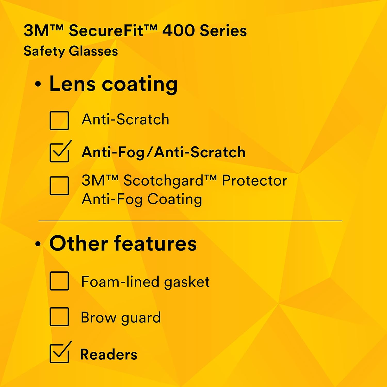 3M SecureFit Protective Eyewear, Polycarbonate Frame, SF420AF 400 Series, Anti-Fog Lens, +2.0 Diopter, One Size