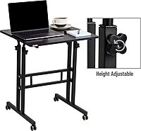 Mind Reader Standing Desk, Adjustable Height, Computer Desk, Laptop Desk, Portable, Rolling, 38" L x 21.25" W x 45.25" H, Black
