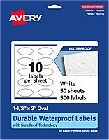 AVERY Durable Waterproof Oval Labels, Sure Feed Technology, 1.5" x 3"