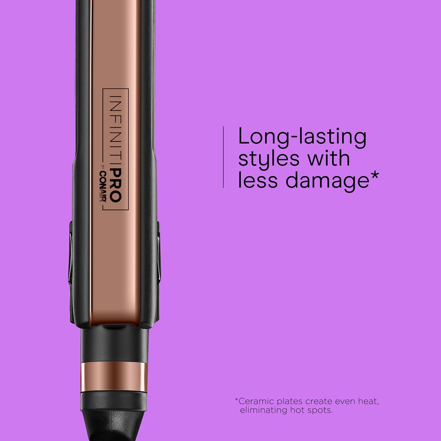 INFINITI PRO CONAIR Rose Gold Ceramic Flat Iron Hair Straightener, 1-Inch Flat Iron with Extra-Long Plates