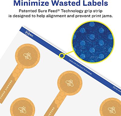 Avery Matte White Removable Lollipop Labels, Sure Feed, 1.5" x 4", 120 Labels