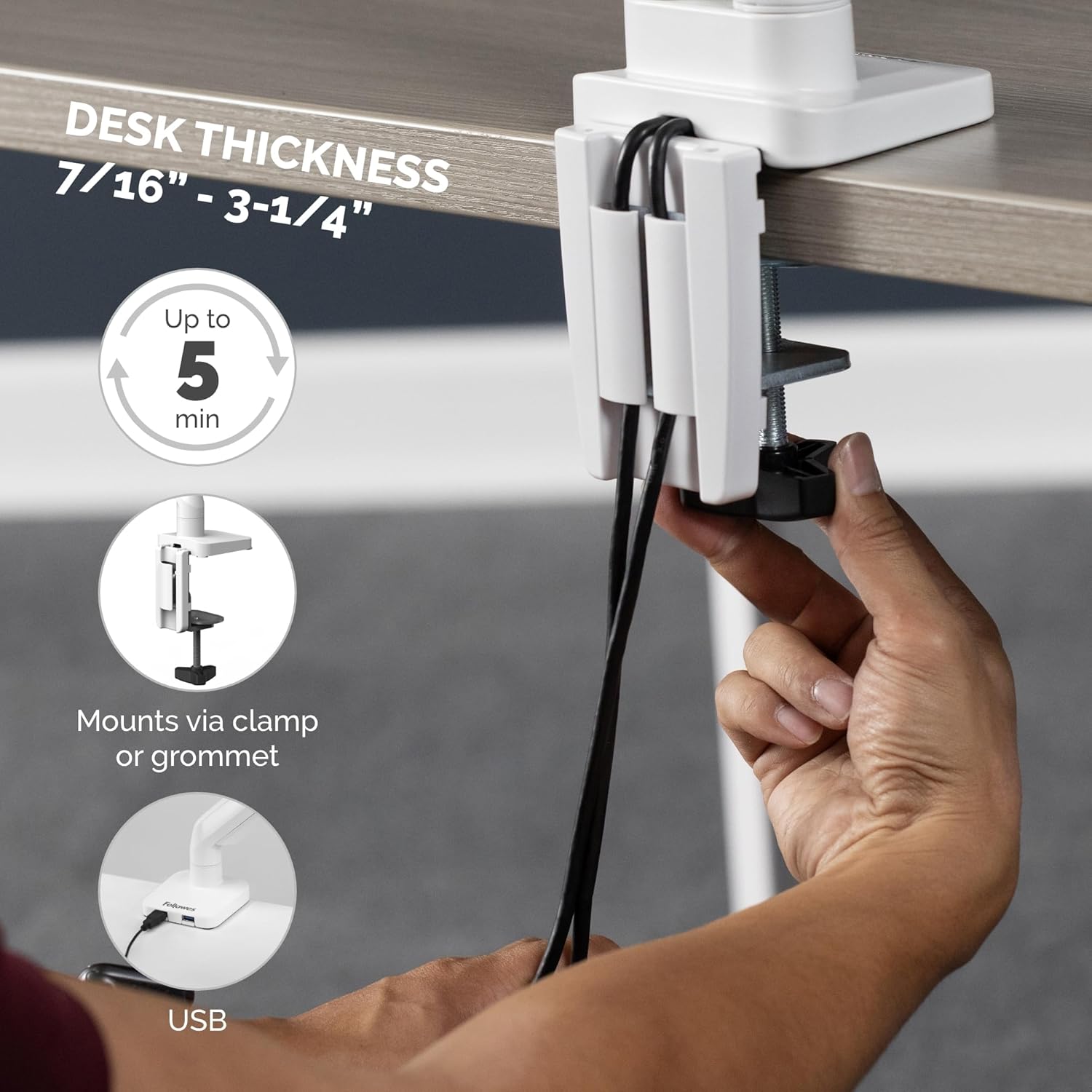 Fellowes Platinum Series Monitor Arm for 40-Inch Monitors, Full Motion, VESA Mount, USB Ports, Ergonomic