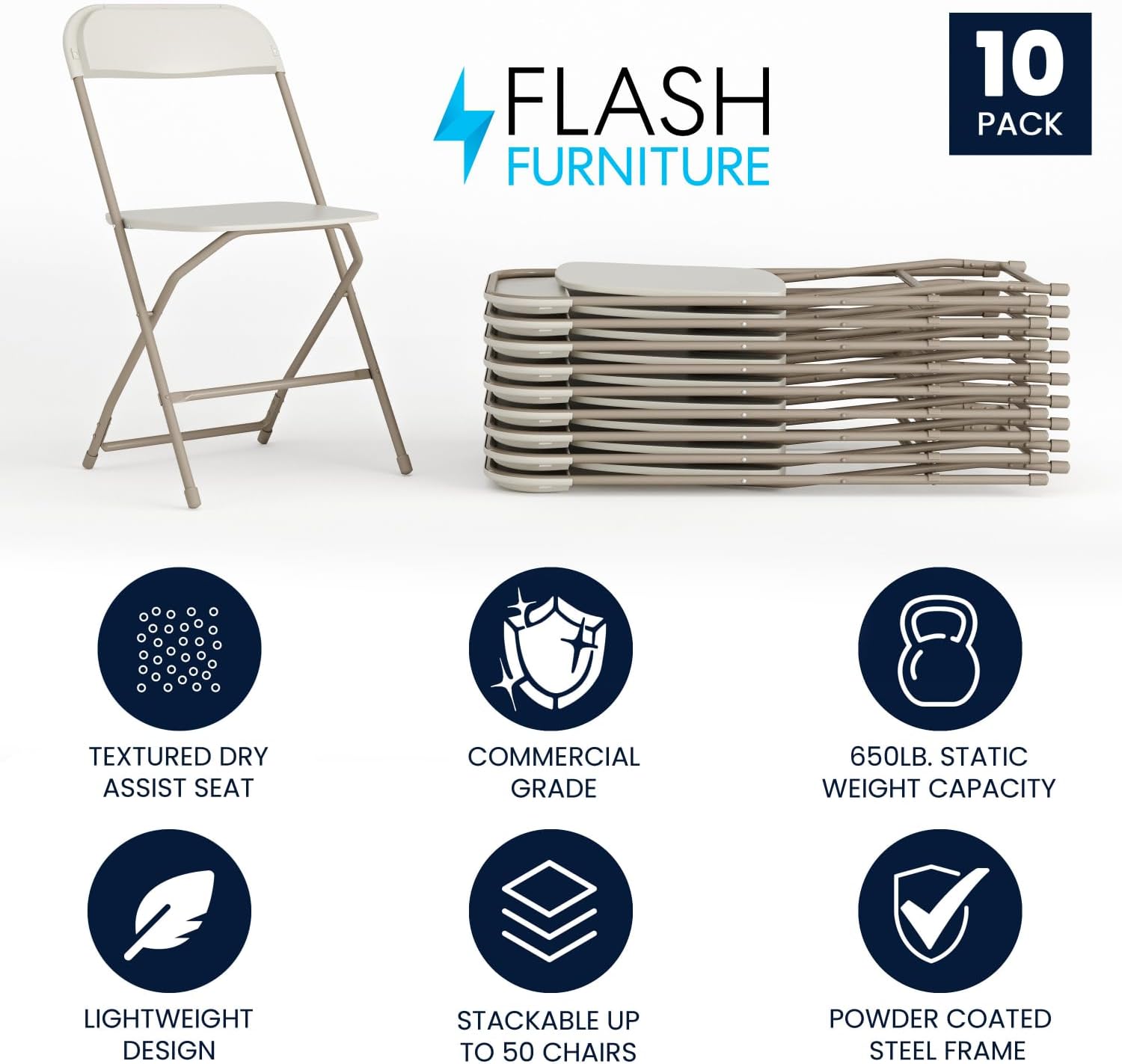 Flash Furniture Hercules Series Commercial-Grade Plastic Folding Chair - 650LB Weight Capacity