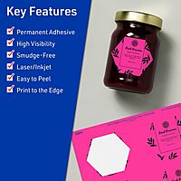 AVERY Printable Hexagon Labels, Sure Feed Technology, 2-1/2\" x 2-57/64\", Neon Magenta, Print-to-The-Edge
