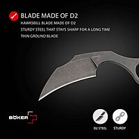 Böker Plus® Gnome Olive D2 - fixed blade knife with Kydex sheath - outdoor - with olive wood handle scales & belt clip - small - with fixed D2 blade