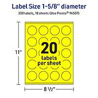 Avery Printable Round Labels, Sure Feed Technology, 1-5/8" Diameter, Neon Yellow, Print-to-the-Edge, Laser/Inkjet Printable