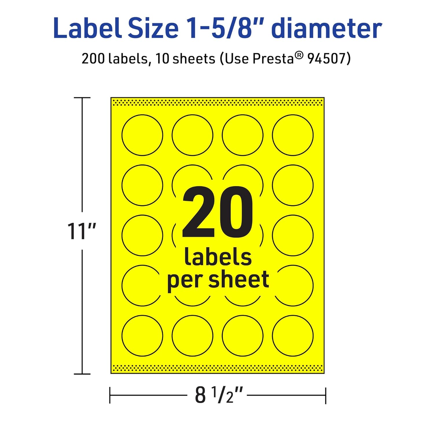Avery Printable Round Labels, Sure Feed Technology, 1-5/8" Diameter, Neon Yellow, Print-to-the-Edge, Laser/Inkjet Printable