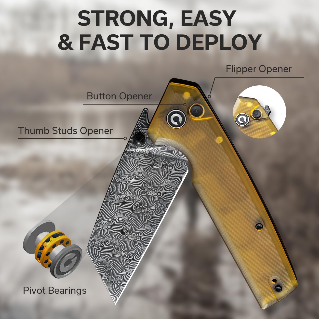 CIVIVI Amirite Pocket Knife, Folding Knife with 3.48" Damascus Modified Wharncliffe Blade Ultem Handle